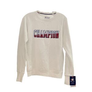 NEW! Champion Men's Spell Out Logo Pullover Sweatshirt Soft White Size XS NWT